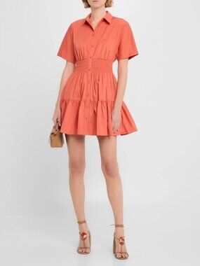 Veronica Beard Greta Dress Persimmon Tiered Shirtdress Mini Size 6 New with Tags